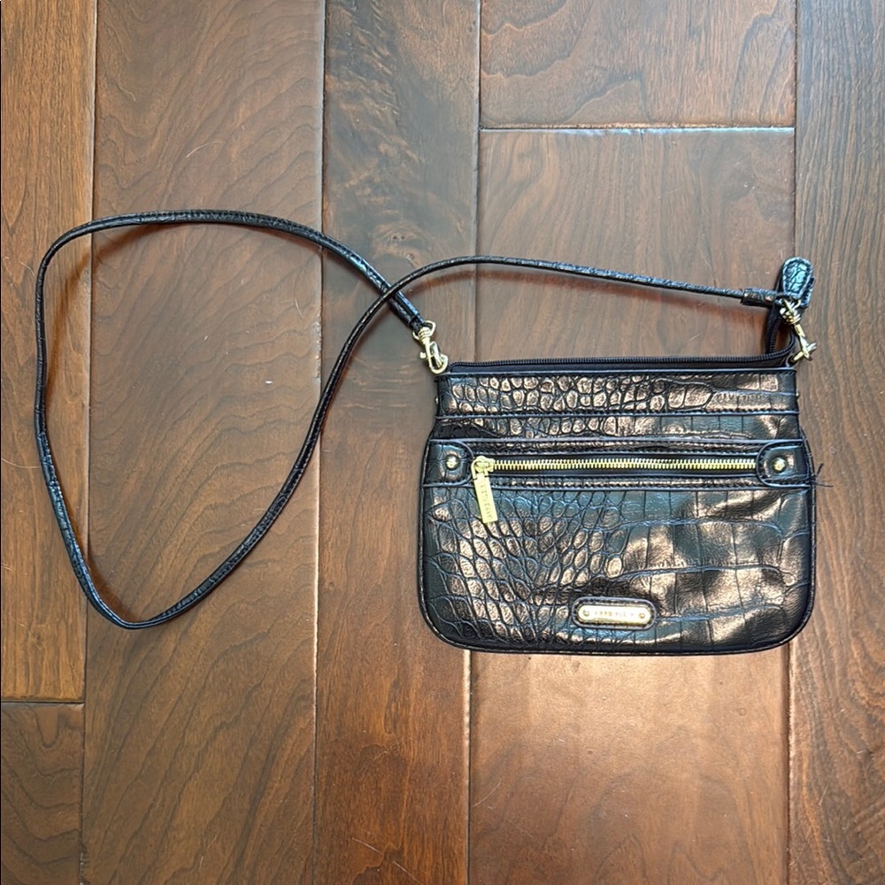 Black Crocodile-Embossed Leather Crossbody Bag